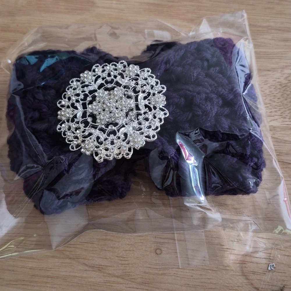 Handmade Purple Crochet Headband with Silver Brooch